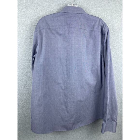 UNTUCKit Shirt Mens XL Blue Checks Button Up Wrinkle Free Denim Work - Picture 7 of 10